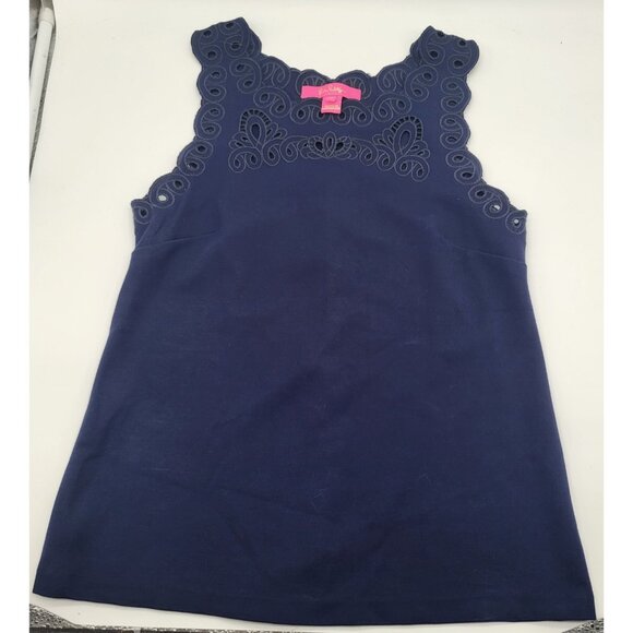 Lilly Pulitzer Tops - Lilly Pulitzer True Navy Resort Ponte Edie Eyelet Embroidery Sleeveless Top XS